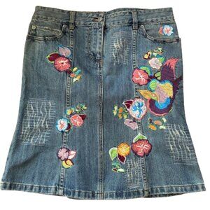 Sisley embroidered & distressed denim jeans skirt